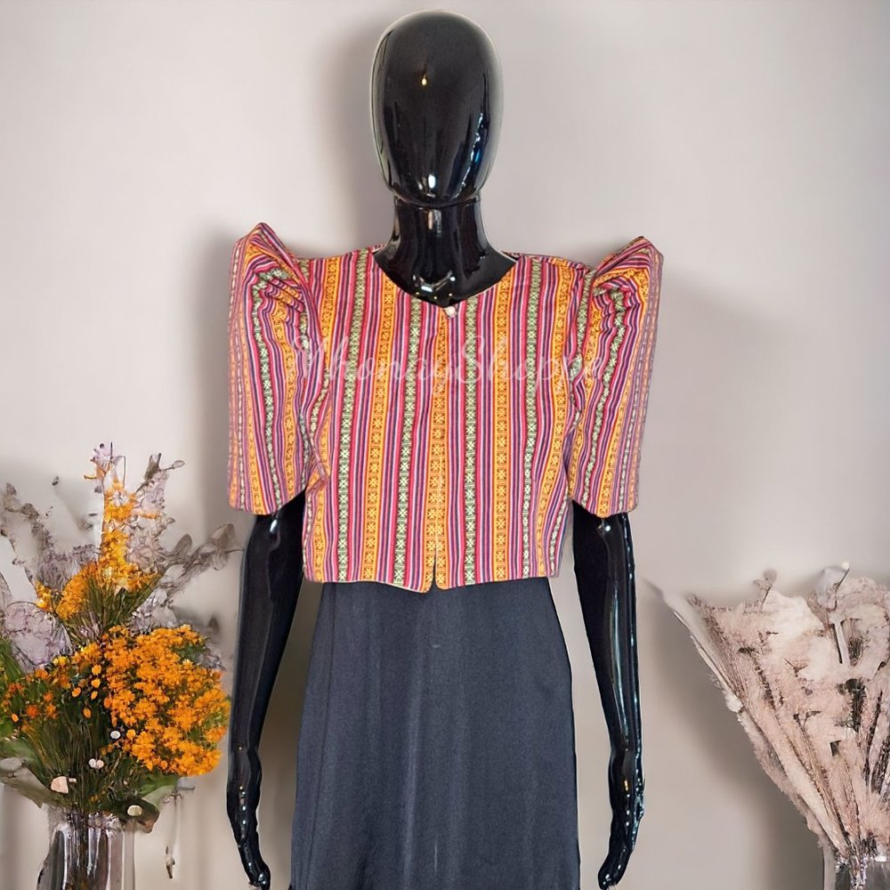 Orange/Multicolored Woven Fabric Ethnic Bolero with Mestiza Sleeves